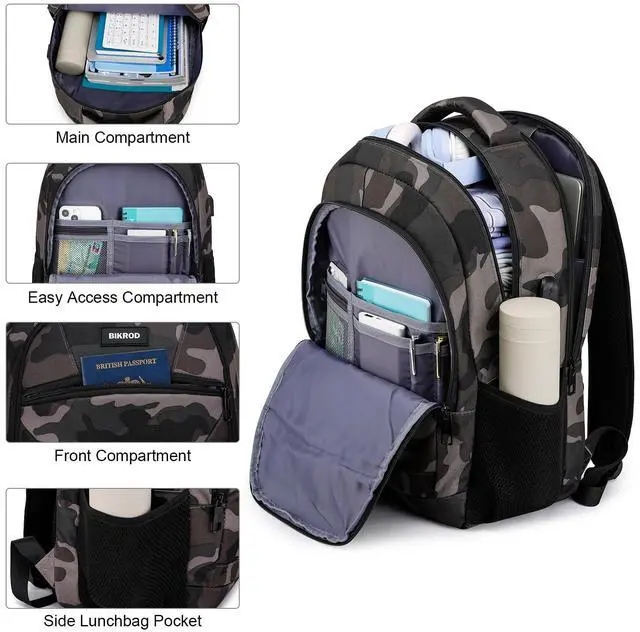 Alt view image 2 of 5 - BIKROD Backpack for Boys Men, School Backpack for Teens Girls, Lightweight Casual High School Bookbag, Daily-use Travel Laptop Backpack with USB Charging Port Fits 15.6 Inch Notebook