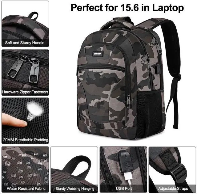 Alt view image 3 of 5 - BIKROD Backpack for Boys Men, School Backpack for Teens Girls, Lightweight Casual High School Bookbag, Daily-use Travel Laptop Backpack with USB Charging Port Fits 15.6 Inch Notebook