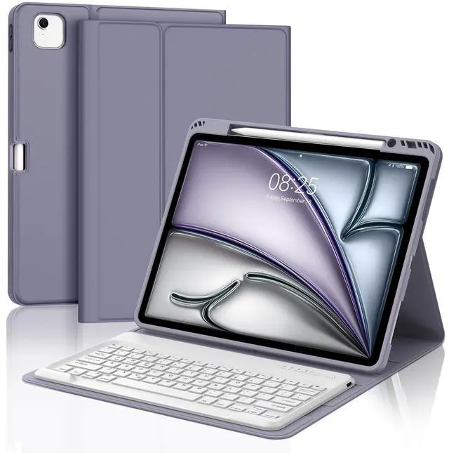 Main image of BORIYUAN iPad Air 13 inch Case Keyboard (M3 2025 / M2 2024), Detachable Bluetooth Keyboard, Auto Sleep/Wake, Long Battery Life, Slim Cover with Pencil Holder for iPad 12.9 6th/5th/4th/3rd - Lavender