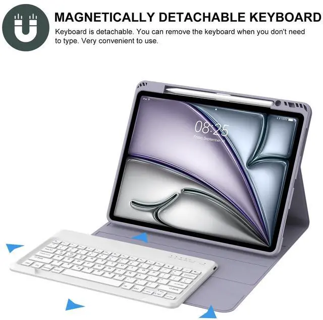 Alt view image 4 of 5 - BORIYUAN iPad Air 13 inch Case Keyboard (M3 2025 / M2 2024), Detachable Bluetooth Keyboard, Auto Sleep/Wake, Long Battery Life, Slim Cover with Pencil Holder for iPad 12.9 6th/5th/4th/3rd - Lavender
