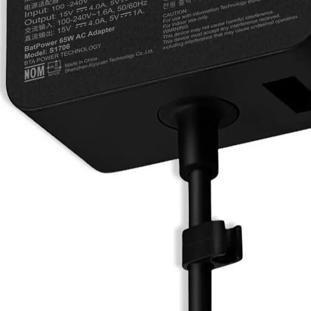 Alt view image 4 of 5 - BatPower 15V 4A Surface Charger 65W Compatible with Microsoft Surface Book Laptop Surface Pro X 7 6 5 4 3 Go Tablet 1706 Power Supply Ac Adapter Cord, 5V 1A USB Charge for Tablet and Smartphone