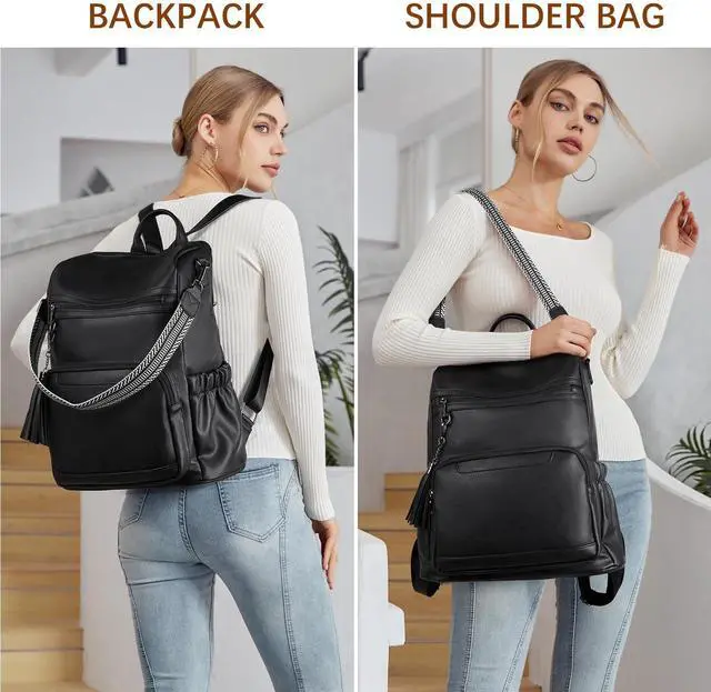 Alt view image 2 of 5 - BOSTANTEN Leather Laptop Backpack for Women Designer Travel Backpack with Laptop Compartment Ladies Computer Shoulder Bags Black