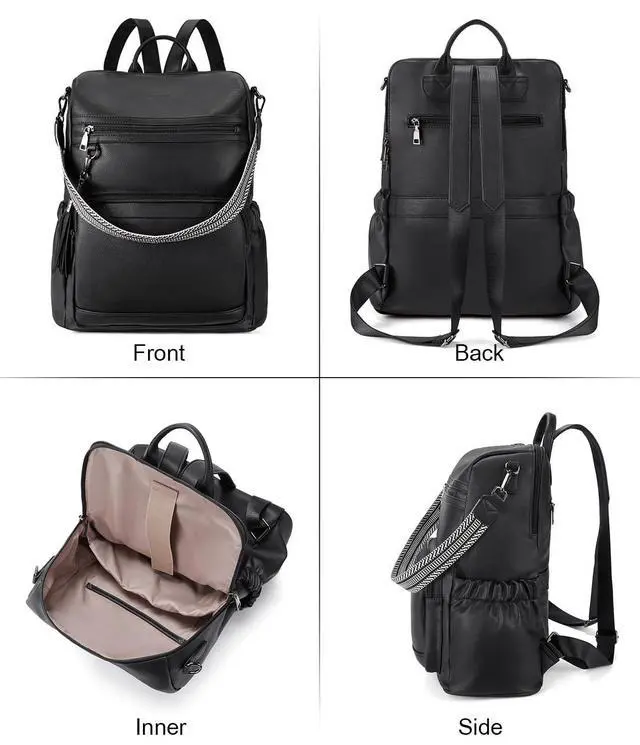 Alt view image 5 of 5 - BOSTANTEN Leather Laptop Backpack for Women Designer Travel Backpack with Laptop Compartment Ladies Computer Shoulder Bags Black