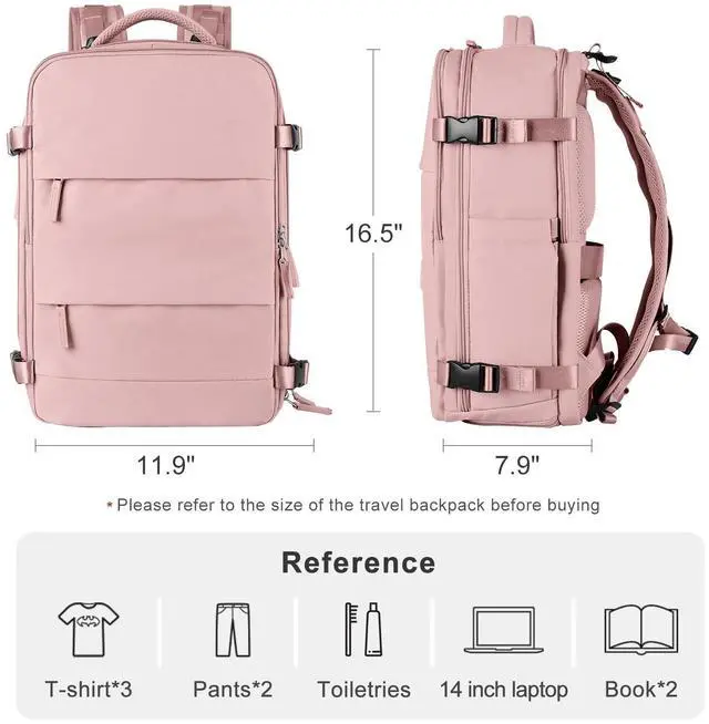 Alt view image 2 of 5 - coofay Personal Item Travel Backpack for Women Airline Approved Carry on Backpack Flight Approved Waterproof Sports Luggage Backpack Casual Daypack Small Hiking Backpack Pink Backpack