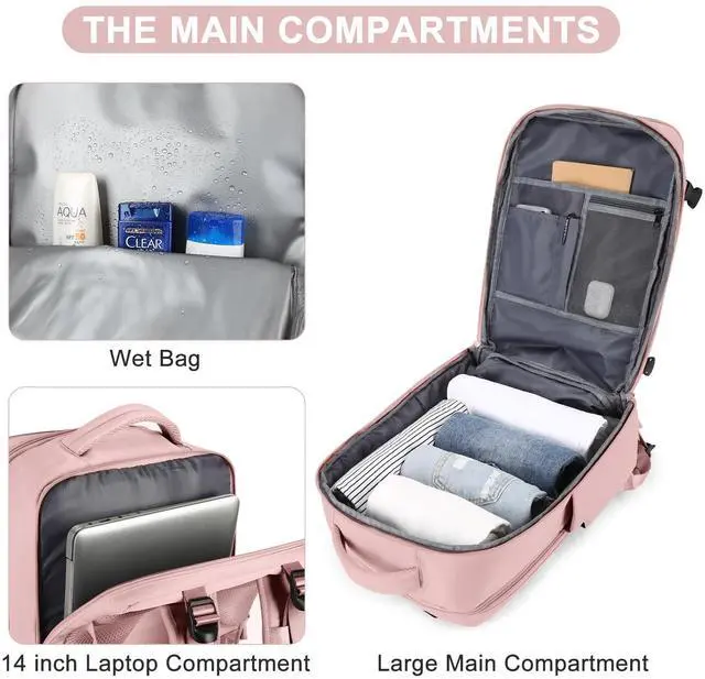 Alt view image 4 of 5 - coofay Personal Item Travel Backpack for Women Airline Approved Carry on Backpack Flight Approved Waterproof Sports Luggage Backpack Casual Daypack Small Hiking Backpack Pink Backpack