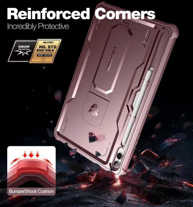 Alt view image 3 of 5 - Dexnor Case for Samsung Galaxy Tab S10 Plus (2024) / Galaxy Tab S9 Plus (2023) 12.4 Inch, [Built in Screen Protector & Kickstand] with Pen Holder Heavy Duty Shockproof Protective Cover - Pink