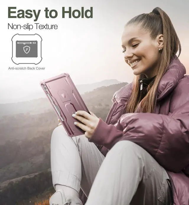 Alt view image 4 of 5 - Dexnor Case for Samsung Galaxy Tab S10 Plus (2024) / Galaxy Tab S9 Plus (2023) 12.4 Inch, [Built in Screen Protector & Kickstand] with Pen Holder Heavy Duty Shockproof Protective Cover - Pink