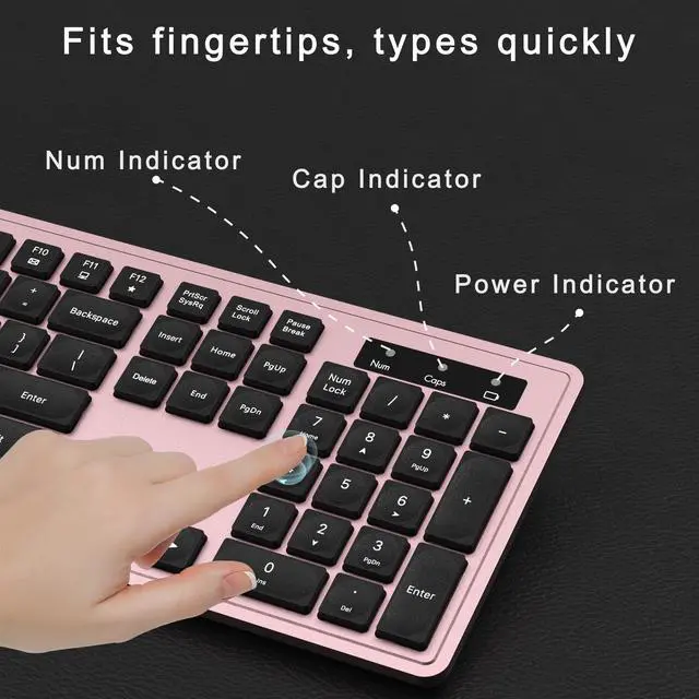 Alt view image 5 of 5 - MPTOG Wireless Keyboard and Mouse Combo, Full-Size 104-Key Office Keyboard with 15 Function Keys, Numeric Keypad, Single USB Receiver, Compatible with PC and Laptop(Pink)