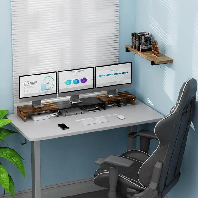 Alt view image 4 of 5 - ErgoFocus Triple Monitor Stand Riser, Extra Long Monitor Lift for 3 Monitors, Dual Monitor Stand with Length and Angle Adjustable