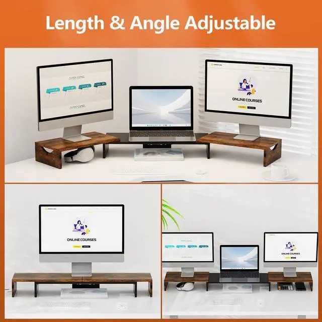 Alt view image 3 of 5 - ErgoFocus Triple Monitor Stand Riser, Extra Long Monitor Lift for 3 Monitors, Dual Monitor Stand with Length and Angle Adjustable