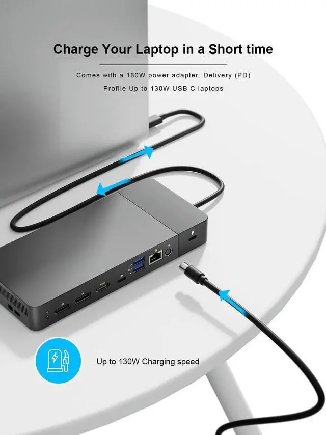 Alt view image 5 of 5 - WD19TB Thunderbolt USB C Docking Station, Single 5K Dual 4K or Triple Display with 180W Power Adapter (1*Thunderbolt C, 2 DP, 1 HDMI, 2 USB C, 3 USB, 1 RJ45, 2 3.5 Ports, 1 DC Power)