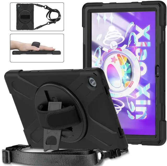 Main image of Rugged Case for Lenovo-Tab-M10-Plus (3rd Gen) 10.6" 2022 w/Stylus Holder & 360deg Rotating Kickstand, Heavy Duty Hybrid Shock-Proof Cover with Hand/Shoulder Strap TB125FU/TB128FU/TB128XU (Black)