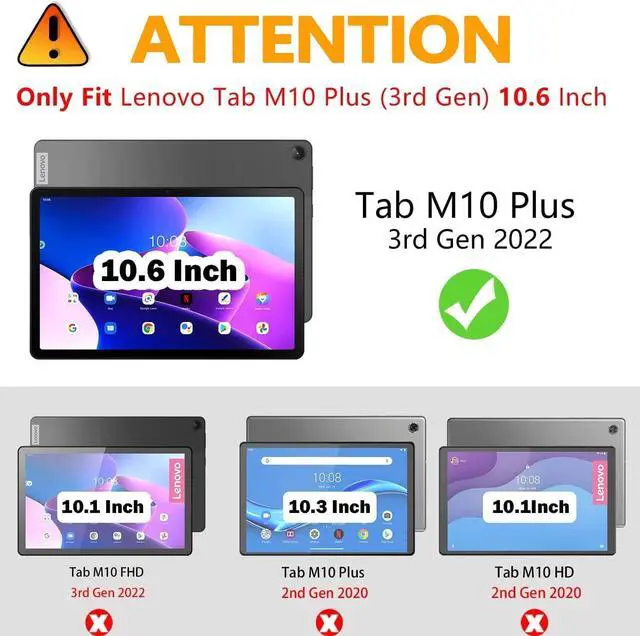 Alt view image 2 of 5 - Rugged Case for Lenovo-Tab-M10-Plus (3rd Gen) 10.6" 2022 w/Stylus Holder & 360deg Rotating Kickstand, Heavy Duty Hybrid Shock-Proof Cover with Hand/Shoulder Strap TB125FU/TB128FU/TB128XU (Black)
