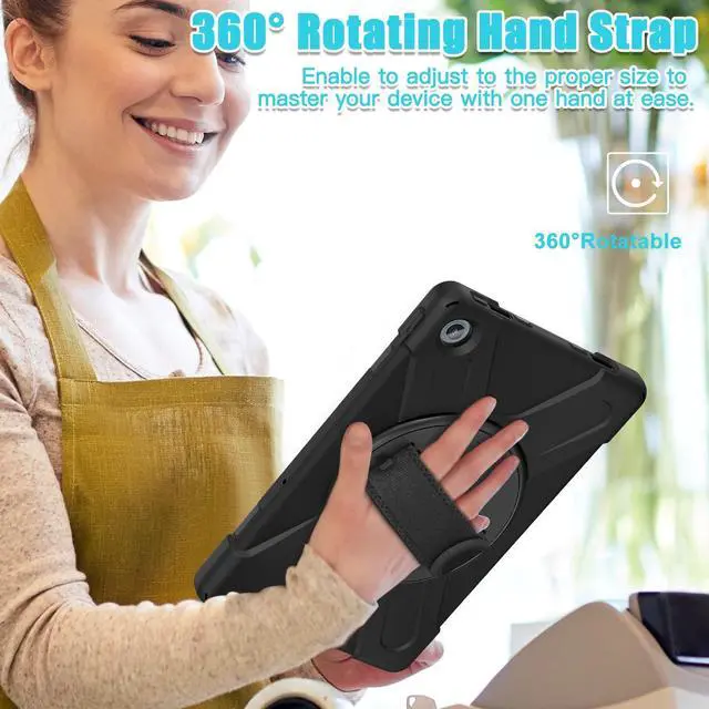 Alt view image 4 of 5 - Rugged Case for Lenovo-Tab-M10-Plus (3rd Gen) 10.6" 2022 w/Stylus Holder & 360deg Rotating Kickstand, Heavy Duty Hybrid Shock-Proof Cover with Hand/Shoulder Strap TB125FU/TB128FU/TB128XU (Black)