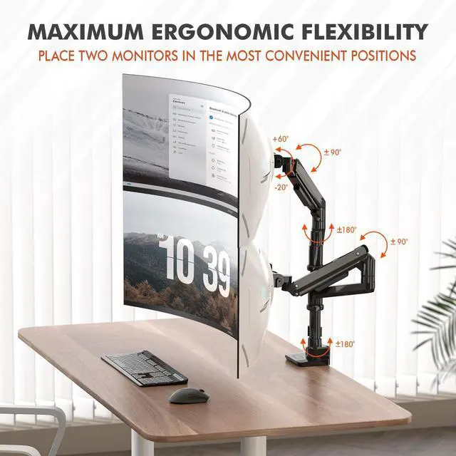 Alt view image 2 of 5 - G-PACK PRO Dual Monitor Arm for 17-49 Inch Ultrawide Screens  Heavy Duty Monitor Arm Desk Mount  VESA Mount with Clamp and Grommet Base  Holds Up to 44 lbs. Each