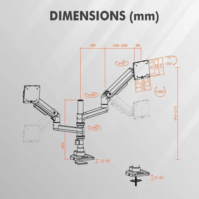 Alt view image 4 of 5 - G-PACK PRO Dual Monitor Arm for 17-49 Inch Ultrawide Screens  Heavy Duty Monitor Arm Desk Mount  VESA Mount with Clamp and Grommet Base  Holds Up to 44 lbs. Each