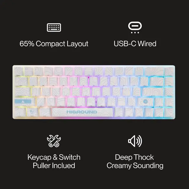 Alt view image 5 of 5 - Higround Basecamp 65% Mechanical USB Wired Gaming Keyboards, Programable RGB, Transparent/Translucent, Hot-Swappable, Deep Thock Creamy Sounding PC Keyboard (SKYSTONE - White Flame Switch)