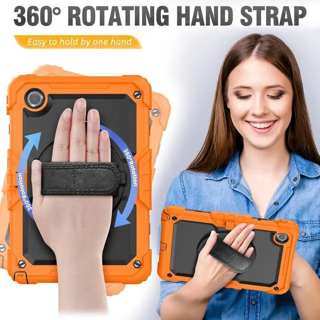 Alt view image 3 of 5 - HXCASEAC Case for Lenovo Tab M11/K11 LTE 11'' with Screen Protector/Pen Holder/Rotating Hand Strap/Stand, Protective M11 Tablet Case (TB-330FU/TB-330XU) Cover 2024, Orange
