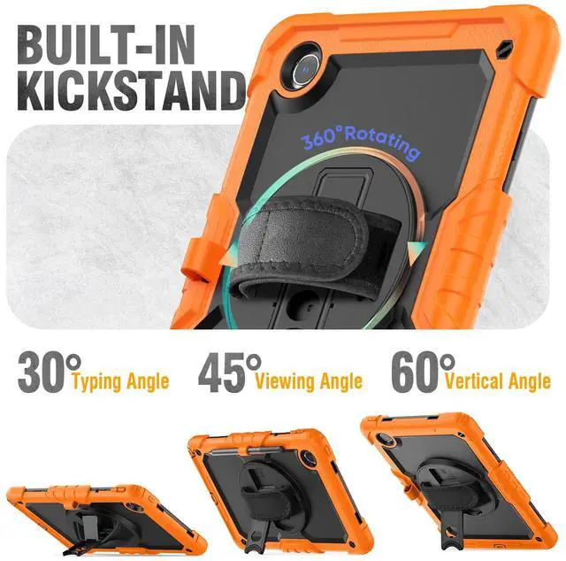 Alt view image 4 of 5 - HXCASEAC Case for Lenovo Tab M11/K11 LTE 11'' with Screen Protector/Pen Holder/Rotating Hand Strap/Stand, Protective M11 Tablet Case (TB-330FU/TB-330XU) Cover 2024, Orange