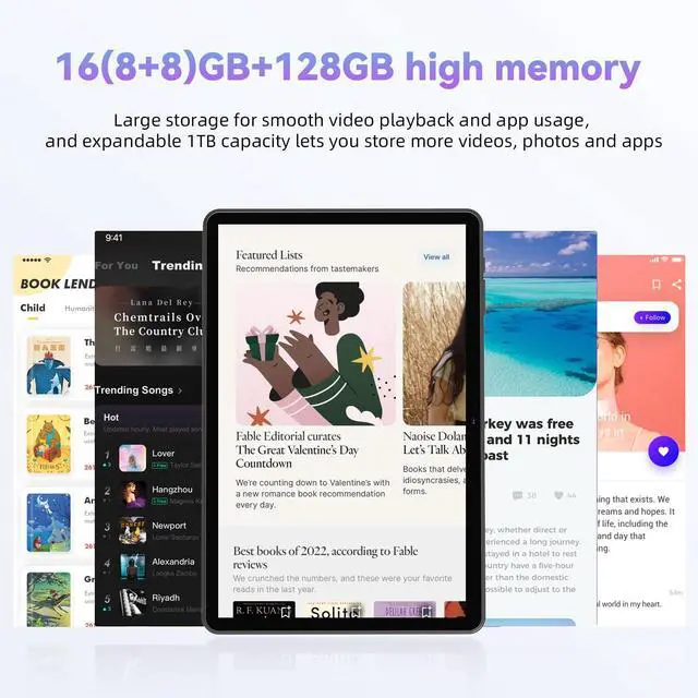Alt view image 2 of 5 - HUIHUANG Tablet 10 Inch Android 14 Tablet, 16GB RAM 128GB ROM, 1TB Expansion, Octa-core, Large Capacity Battery, 5MP + 8MP Dual Camera, 5G/2.4G WiFi, Bluetooth 5.0, GPS, Drop-Proof Case (Blue)
