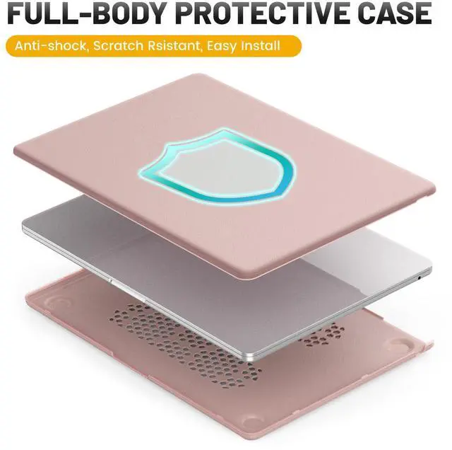 Alt view image 3 of 5 - HXCASEAC Case Compatible with MacBook Air 15 inch Case 2025 2024 2023 with Foldable Stand, Anti-Scratching Protective Hard Shell Cover for M4 M3 M2 A3241, A3114, A2941 PU Leather, Pink