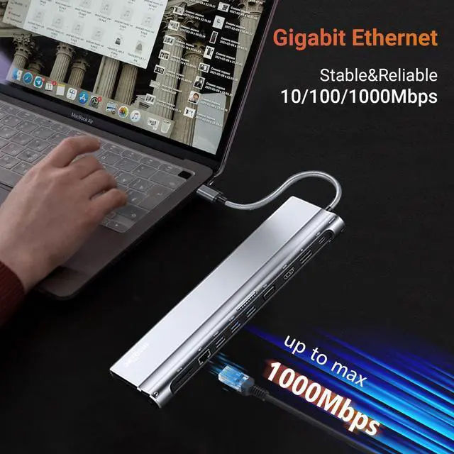 Alt view image 4 of 5 - USB C Docking Station Dual Monitor 12 in 1 Laptop Docking Station 3 Monitor 4K Display with HDMI, DP, VGA, USB 3.0, 100w PD, 1000Mbps LAN, TF/SD, Audio, USB C Dock Compatible with Windows Laptop