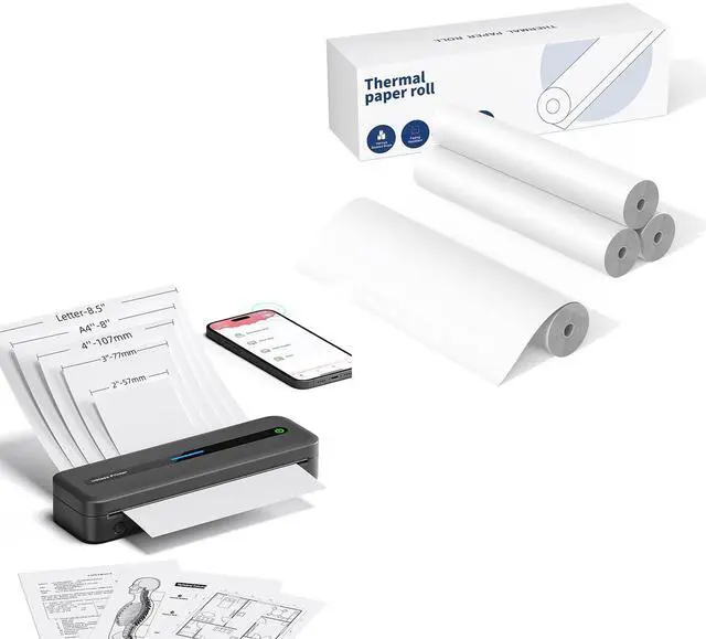 Main image of ItriAce M832 Portable Printer, 300DPI Wireless Bluetooth Thermal Printer, Support Multi-Size Thermal Paper, with Continuous Thermal Paper 4 Rolls