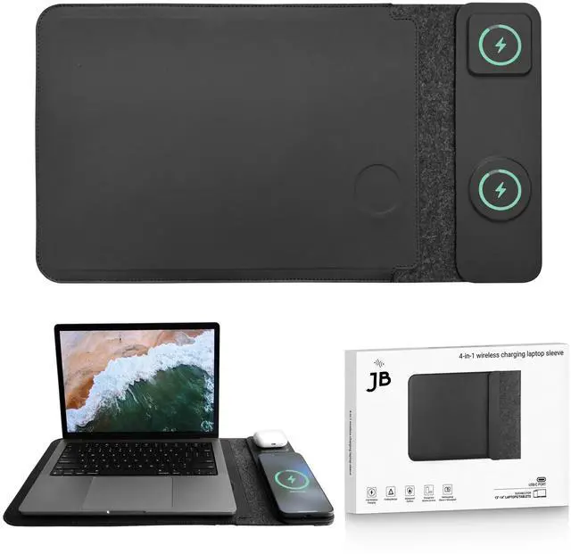 Main image of 4-in-1 Laptop Sleeve with Wireless Charging - 13/14 inch - Updated Version- Charging Mat for Laptop - Compatible with MagSafe - Use as Case, Phone and Earbuds Charging Pad, Desk and Mouse Pad