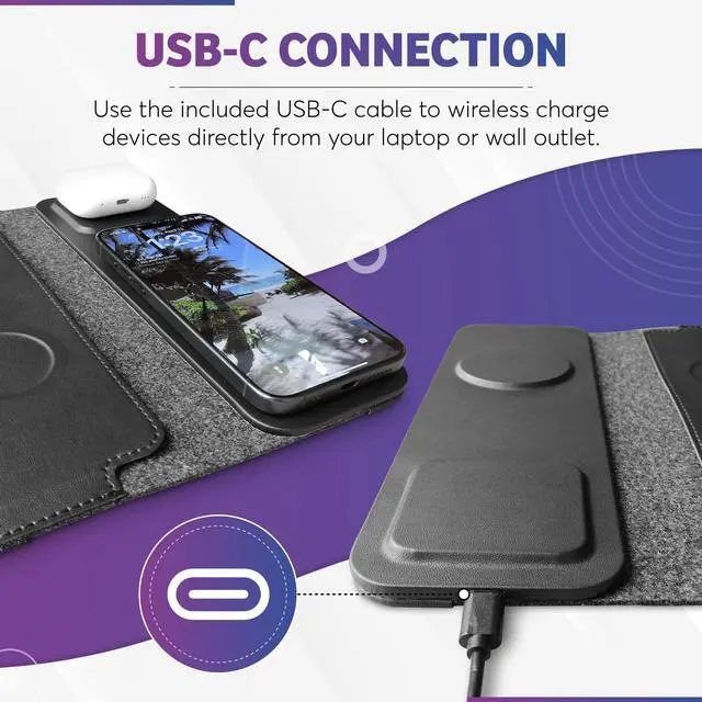 Alt view image 5 of 5 - 4-in-1 Laptop Sleeve with Wireless Charging - 13/14 inch - Updated Version- Charging Mat for Laptop - Compatible with MagSafe - Use as Case, Phone and Earbuds Charging Pad, Desk and Mouse Pad
