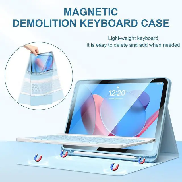 Alt view image 3 of 5 - for iPad 10th Generation Case with Keyboard for Apple 10 th Gen 2022 10.9", Keyboards Case with Pencil Holder, Detachable BT Rechargeable Keyboard for New iPad 10th Gen 2022 (Blue)