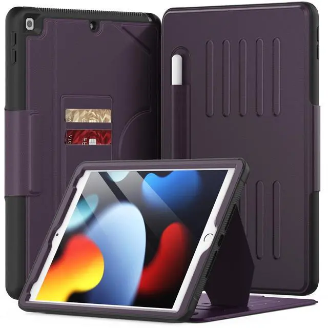 Main image of KAIJIAbox Case for iPad 9th/8th/7th Generation Case 10.2 inch 2021/2020/2019, PU Leather Strong Magnetic Cover with Multi-Angle Magnetic Stand, Pencil Holder, Card Slots, Auto Sleep/Wake, Purple
