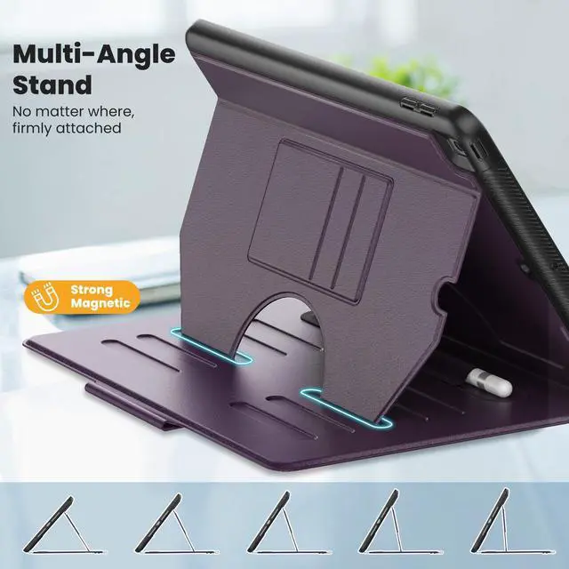 Alt view image 3 of 5 - KAIJIAbox Case for iPad 9th/8th/7th Generation Case 10.2 inch 2021/2020/2019, PU Leather Strong Magnetic Cover with Multi-Angle Magnetic Stand, Pencil Holder, Card Slots, Auto Sleep/Wake, Purple