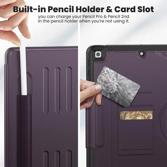 Alt view image 5 of 5 - KAIJIAbox Case for iPad 9th/8th/7th Generation Case 10.2 inch 2021/2020/2019, PU Leather Strong Magnetic Cover with Multi-Angle Magnetic Stand, Pencil Holder, Card Slots, Auto Sleep/Wake, Purple