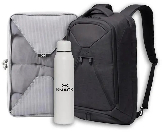Main image of Knack Series 1 Laptop Backpack Travel Set Fits up to 15 Inch - Includes Expandable Packing Insert, and Knack's Insulated Bottle, TSA Approved, Expandable Travel Backpacks (Black, Medium)