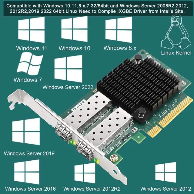 Alt view image 5 of 5 - LinksTek X520-DA2 2X 10GbE SFP+ Fiber Ports Converged Ethernet Adapter for Servers, NAS and Desktop PCs. Intel 82599ES 10Gbps Ethernet Controller, PCIE X8 to 2X 10GbE SFP+ NIC Card (X520-DA2)