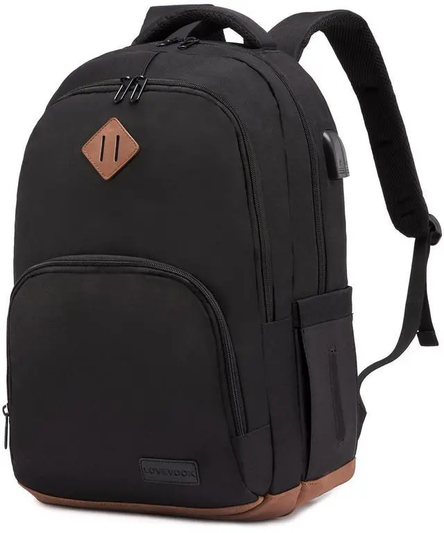 Main image of LOVEVOOK School Backpack for Women Men Black Backpack with 15.6" Laptop Compartment Lightweight Bookbag for College Work High School