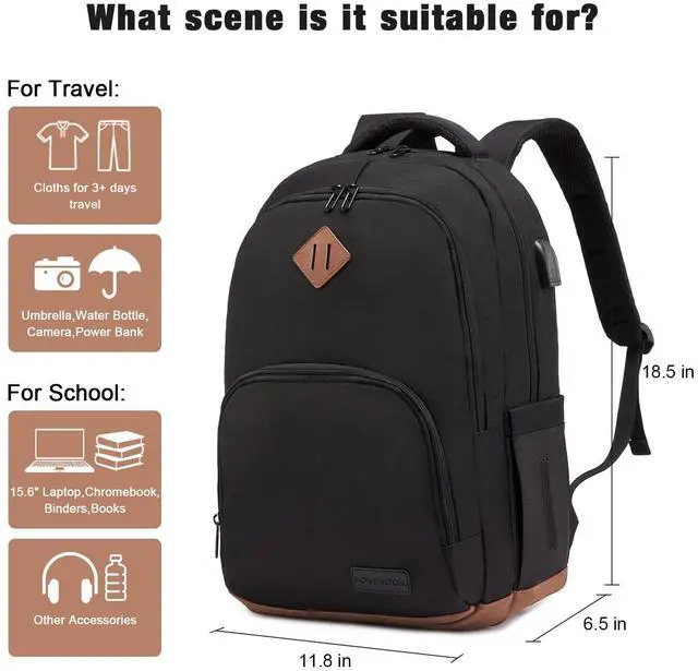Alt view image 5 of 5 - LOVEVOOK School Backpack for Women Men Black Backpack with 15.6" Laptop Compartment Lightweight Bookbag for College Work High School