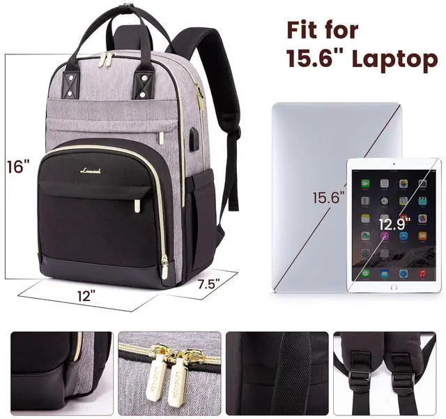 Alt view image 4 of 5 - LOVEVOOK Laptop Backpack Women,Large Capacity 15.6 inch Laptop Bag Travel Backpack for Women,Computer Work College Teacher Backpacks with USB Port,Waterproof Personal Item Backpack Casual Daypack