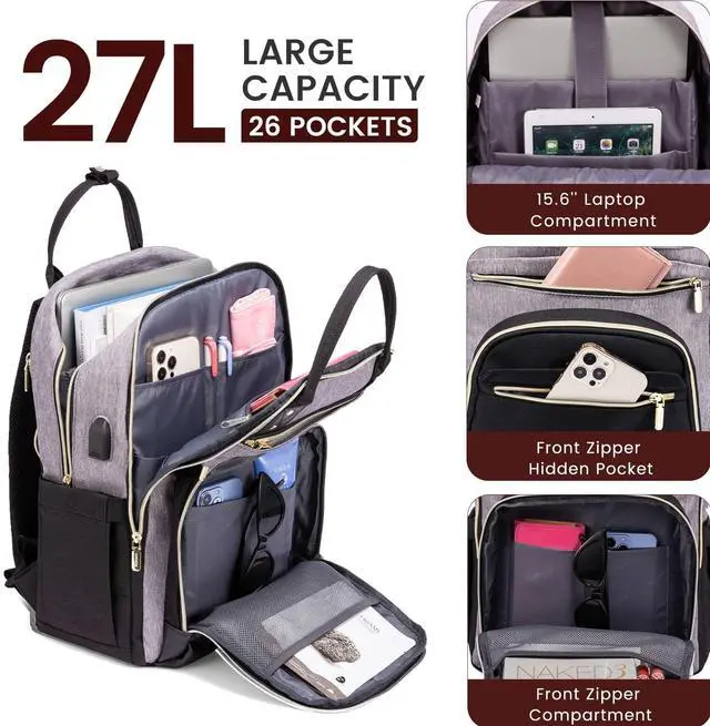 Alt view image 3 of 5 - LOVEVOOK Laptop Backpack Women,Large Capacity 15.6 inch Laptop Bag Travel Backpack for Women,Computer Work College Teacher Backpacks with USB Port,Waterproof Personal Item Backpack Casual Daypack