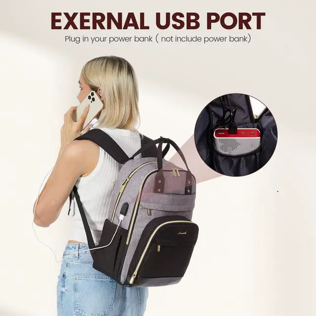 Alt view image 5 of 5 - LOVEVOOK Laptop Backpack Women,Large Capacity 15.6 inch Laptop Bag Travel Backpack for Women,Computer Work College Teacher Backpacks with USB Port,Waterproof Personal Item Backpack Casual Daypack