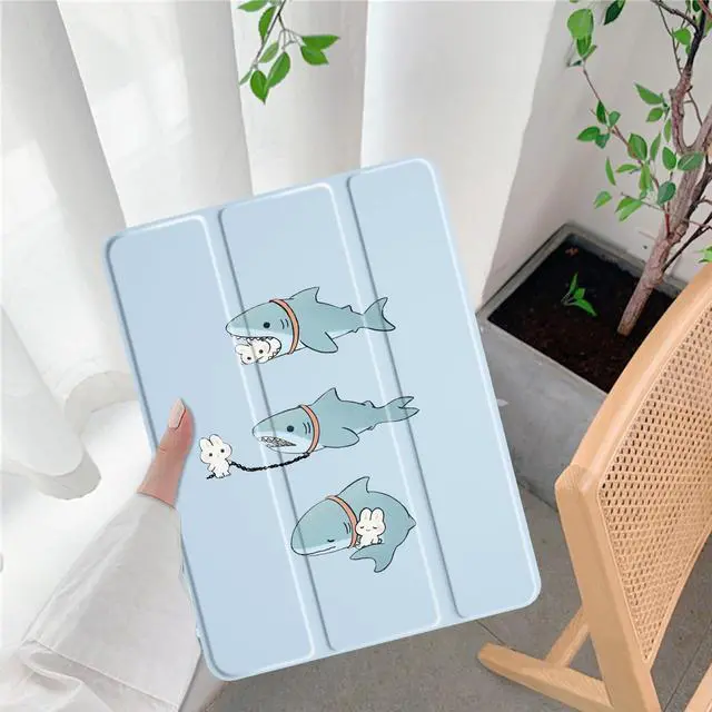 Alt view image 2 of 5 - Cute Shark Bunny for iPad 10.2 Inch 7th/8th/9th Gen Case 2019/2020/2021 with Pencil Holder, Foldable Blue Leather Cover Case, Support Auto Sleep Wake
