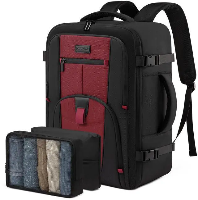 Main image of LOVEVOOK Travel Laptop Backpack for Men, 35L Large Carry On Backpack Personal Item Size, Airline Approved Waterproof Bookbag with 2 Packing Cubes Fits 15.6" Laptop, Black&Red