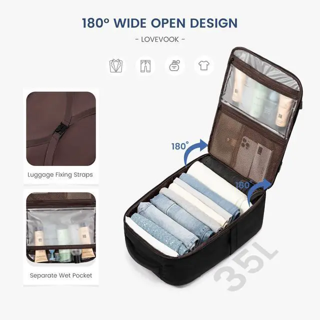 Alt view image 2 of 5 - LOVEVOOK Travel Laptop Backpack for Men, 35L Large Carry On Backpack Personal Item Size, Airline Approved Waterproof Bookbag with 2 Packing Cubes Fits 15.6" Laptop, Black&Red