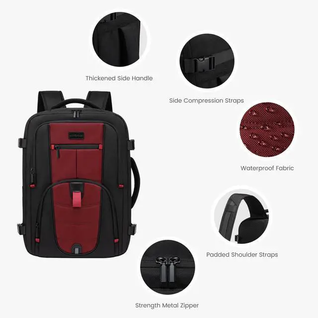 Alt view image 4 of 5 - LOVEVOOK Travel Laptop Backpack for Men, 35L Large Carry On Backpack Personal Item Size, Airline Approved Waterproof Bookbag with 2 Packing Cubes Fits 15.6" Laptop, Black&Red