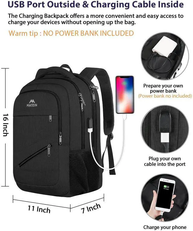 Alt view image 4 of 5 - MATEIN 15.6 Inch College Backpack, 20 L Airline Approved Laptop Computer Backpack with Multiple Organization Pockets, Water Resistant Personal Item Casual backpack for Men Women, Black