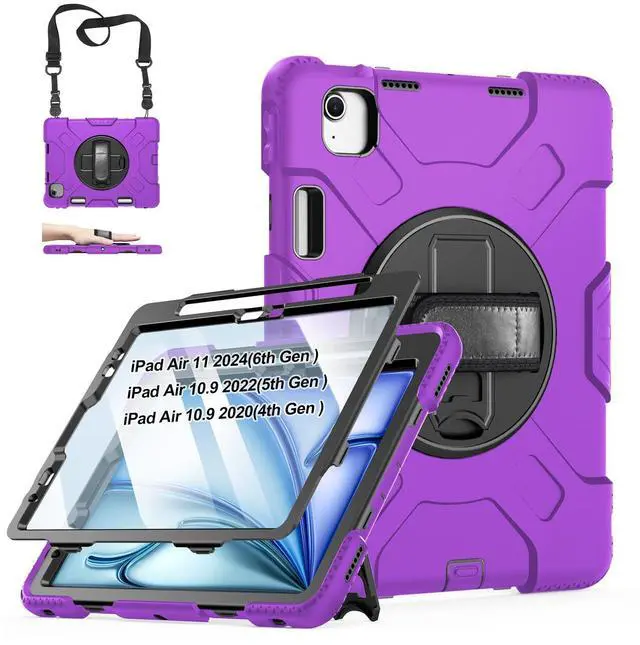Main image of Case for iPad Air 11 M3 2025 & M2 2024: Cover for iPad Air 5th & 4th Generation 10.9 Inch (2020/2022) with Screen Protector- Stand- Handle- Shoulder Strap- Pencil Holder- Purple