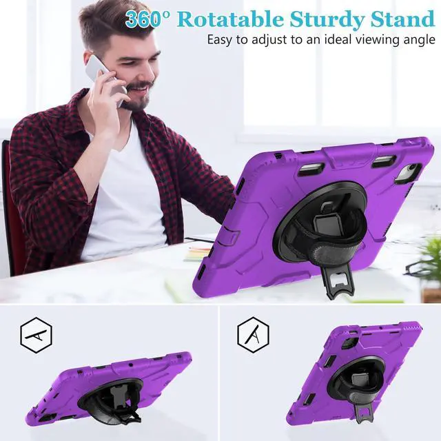 Alt view image 3 of 5 - Case for iPad Air 11 M3 2025 & M2 2024: Cover for iPad Air 5th & 4th Generation 10.9 Inch (2020/2022) with Screen Protector- Stand- Handle- Shoulder Strap- Pencil Holder- Purple