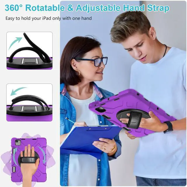 Alt view image 4 of 5 - Case for iPad Air 11 M3 2025 & M2 2024: Cover for iPad Air 5th & 4th Generation 10.9 Inch (2020/2022) with Screen Protector- Stand- Handle- Shoulder Strap- Pencil Holder- Purple