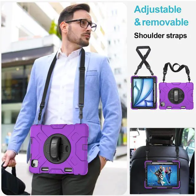 Alt view image 5 of 5 - Case for iPad Air 11 M3 2025 & M2 2024: Cover for iPad Air 5th & 4th Generation 10.9 Inch (2020/2022) with Screen Protector- Stand- Handle- Shoulder Strap- Pencil Holder- Purple
