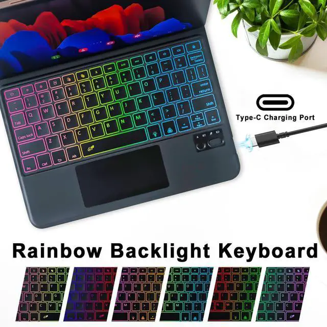 Alt view image 5 of 5 - MePadKey Trackpad Keyboard Folio Case for Samsung Galaxy Tab S10 FE/S9 FE 5G 10.9 inch/S7/S8/S9 11.0",Slim Magnetic Case with Rainbow Backlit TouchPad Keyboard Type-C Charging fit S9 fe Tablet Black